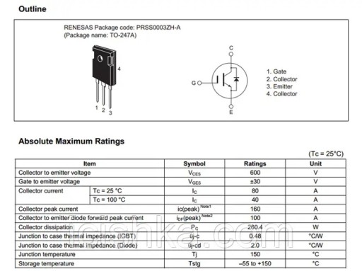 IGBT tranzistor RJH60F5 600V 80/40A 260W