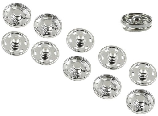 Prišité kovové patentky 12mm / 6 sád, ČIERNA