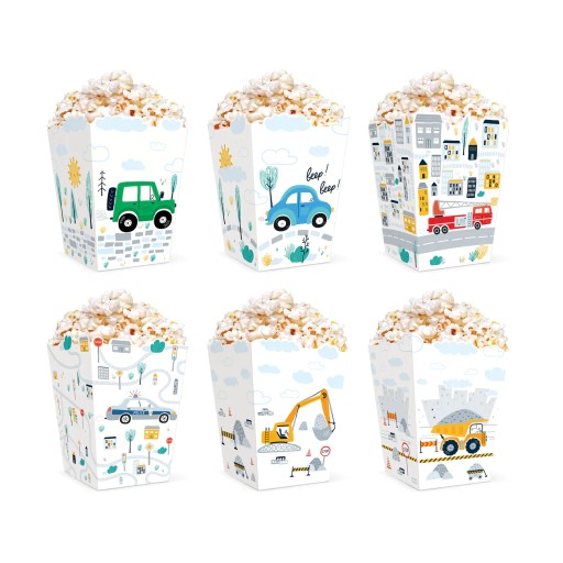 POPCORNOVÉ KRABIČKY NA SLADKOSTI autíčka 6 ks k narodeninám detí