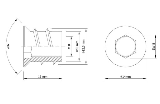 10x nástrčná skrutka M8 x 13 mm, dvojzávitová, skrutkovacia, drážkovaná skrutka do dreva