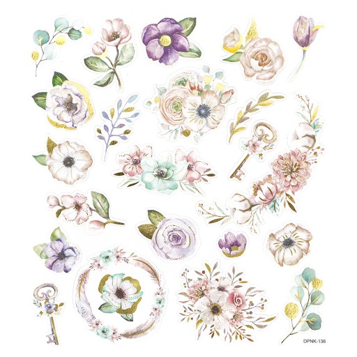 Nálepky s plátkovým zlatom - Boho Florals, 22 ks.