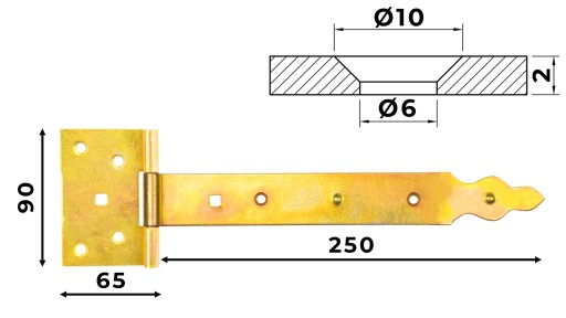 DEKORATÍVNY altánkový pánt 250 mm, retro pozink