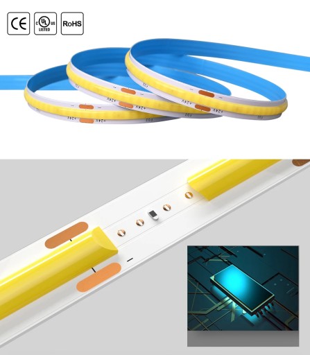 Neónový COB LED pásik 12V 1m 320 diód 6000K STUDENÁ BIELA HOMOGENICKÁ 8MM