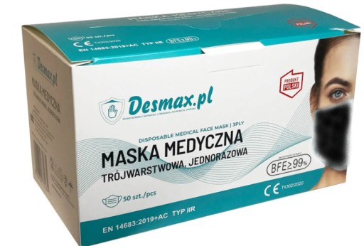 CHIRURGICKÁ OCHRANNÁ MASKA ČIERNA 50 ks. MEDICAL