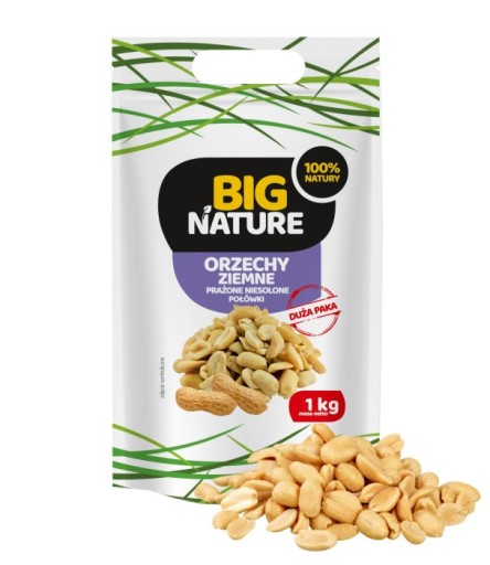 BIG NATURE Pražené nesolené arašidy 1kg Veľké balenie