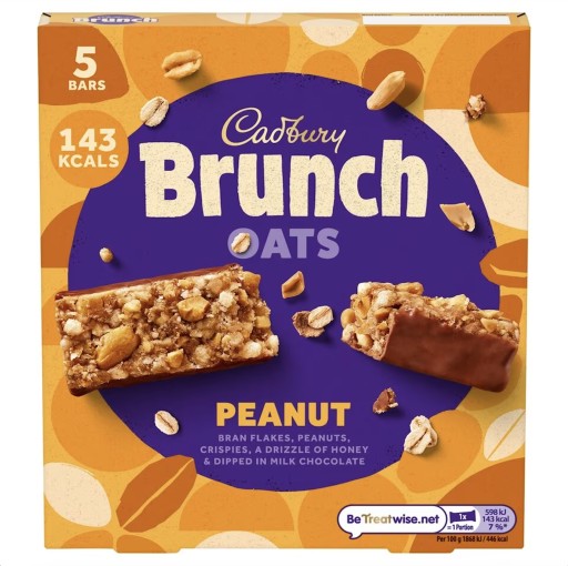 Cadbury Brunch Oats Arašidy 5 cereálnych tyčiniek s arašidmi 160 g