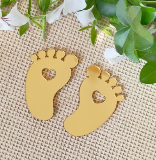Dekor na bočnú stranu torty Nohy Baby's feet Ročné zlaté plexi zrkadlo