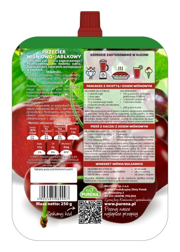 Višňové pyré s jablkom 100% b/c PURENA 250g