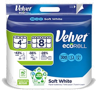 Zamatový toaletný papier EcoRoll Soft White 4 rolky