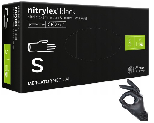 SILNÉ rukavice JEDNORÁZOVÉ NITRILOVÉ RUKAVICE čierne MERCATOR 100 ks, veľkosť S