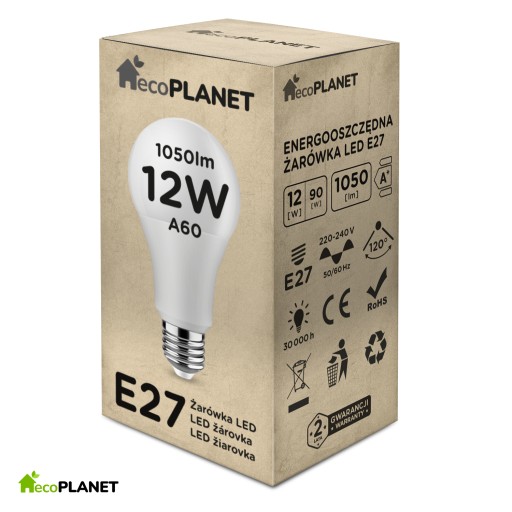 E27 A60 LED žiarovka 12W 1050lm ecoPLANET COLORS