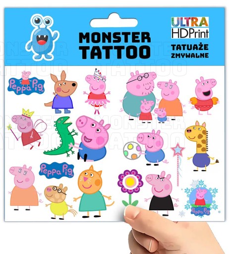 UMÝVAJÚCE DOČASNÉ TETOVANIE PRE DETI DETSKÉ PEPPA PIG ORIGINÁLNE DIZAJNY