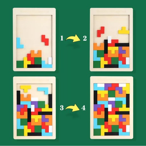 Puzzle Drevené kocky Montessori Tetris Puzzle Set Logická hra