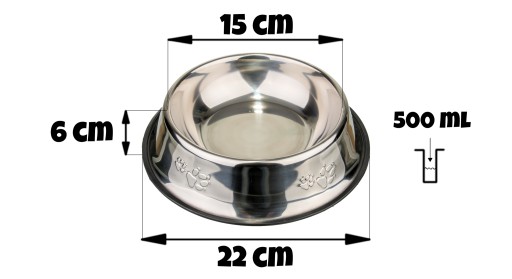 KOVOVÁ MISKA PRE PSA S PROTIŠMYKLAVOU GUMOU 500ml