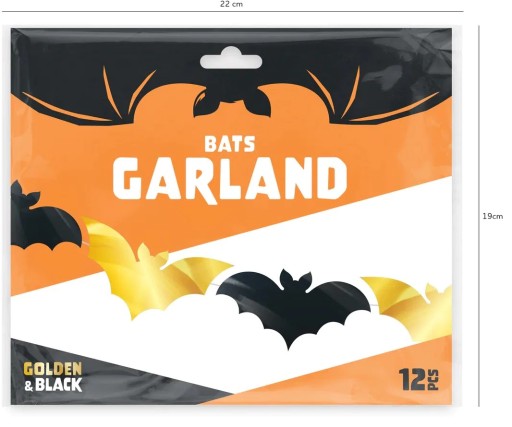 Halloweenska girlanda Bats, zlatá a čierna, 250 cm P