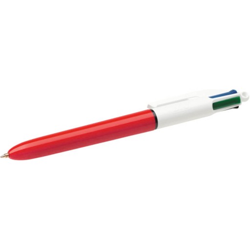 BIC 4 farby Jemné vysúvacie guľôčkové pero, červené, 4 farby náplne, 0,8 mm