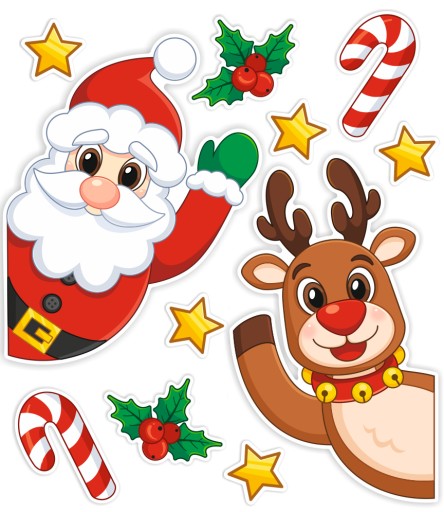 Zimná vianočná dekorácia na okenné dvere SANTA AND THE SINDEER ~A3 obojstranná