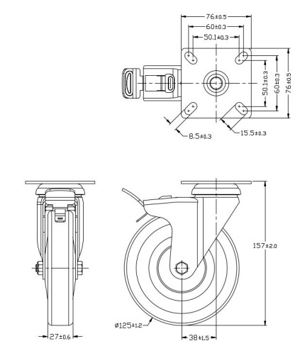 BRZDA OTOČNÉHO KOLESA 125MM 100KG