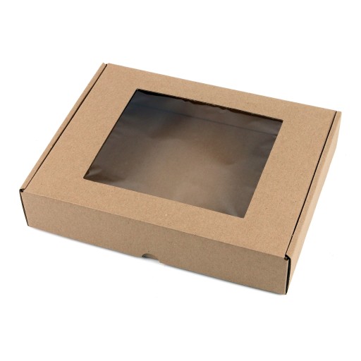 25x20x5 cm Štvorcová krabica s okienkom - Eko hnedá - Sada 5 ks