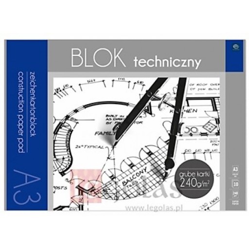Technická podložka A3, biela, 240 g/m2, 10 listov, Pr