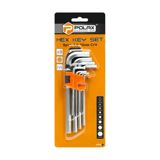 SADA IMBUSOVÝCH KĽÚČOV 1,5-10MM CRV LONG 9 KS POLAX 25-006