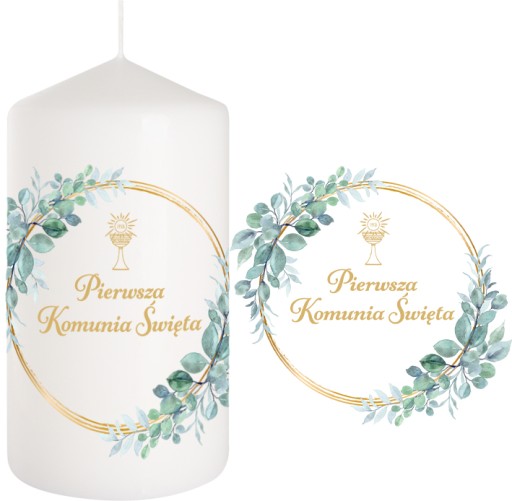 SVIEČKA prijímanie Sviečka Dekorácia na stôl SVÄTÉ prijímanie Boho listy 15cm