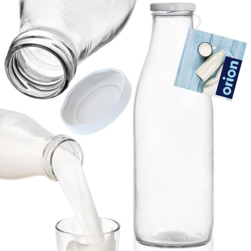 Fľaša na MLIEČKO, džús, mlieko, nápoje, sklo, s uzáverom, 1L