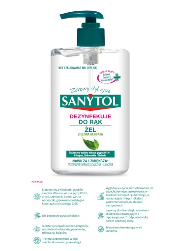 DÁVKOVAČ GÉLU NA DEZINFEKCIU RÚK 250ML SANYTOL