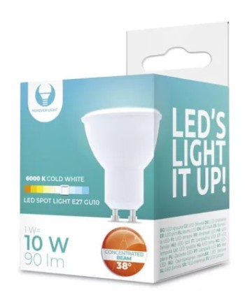 LED ŽIAROVKA LED ZDROJ GU10 1W STUDENÁ FARBA 6000K 38ST