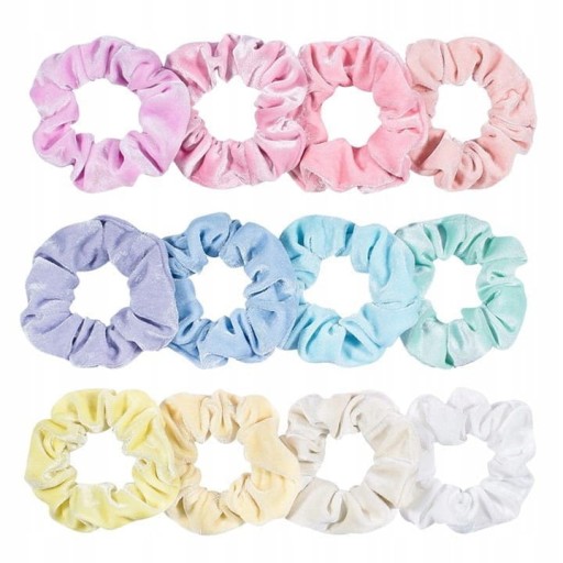 Velúrové scrunchie scrunchie, viacfarebné, na pastelové vlasy, 12 ks