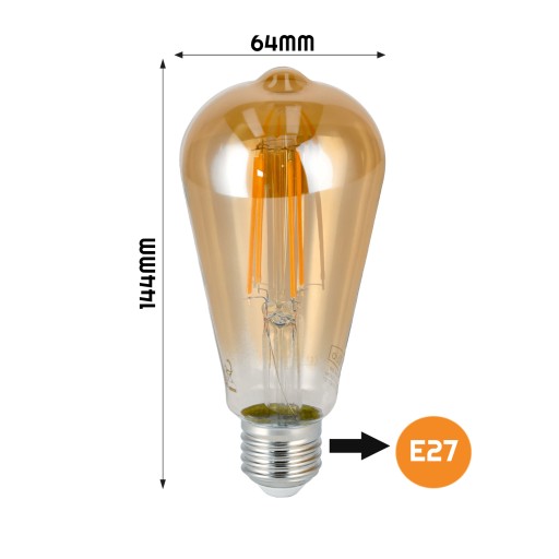LED žiarovka E27 8W ST64 AMBER Heat Filament