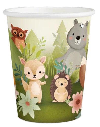 PAPIEROVÉ POHÁRKY NA NARODENINY Lesné zvieratká 6 kusov 220 ml