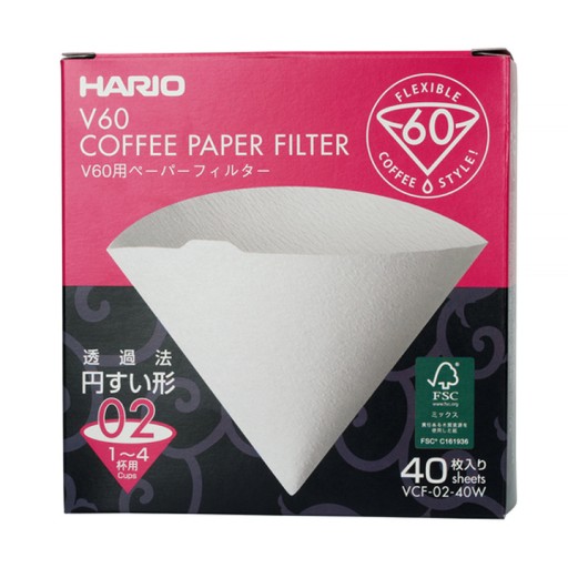 Hario V60 VCF-02 papierový filter na prekvapkávanú kávu biely x 40 kusov (krabička)
