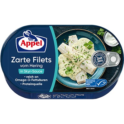 Z NEMECKA Appel MSC Filety zo sleďov v omáčke Skyr 190 g