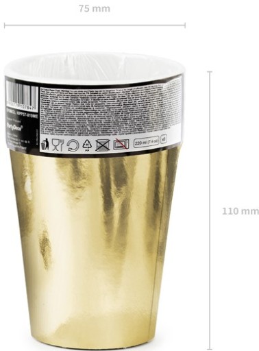 ZLATÝ PAPÍROVÝ POHÁR 220 ml 6 ks na narodeniny Silvestrovská karnevalová svadba