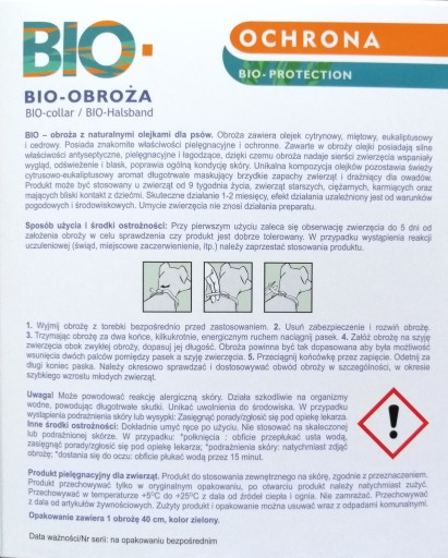BIOLOGICKÝ Obojkový PESS 40CM s olejmi pre psov