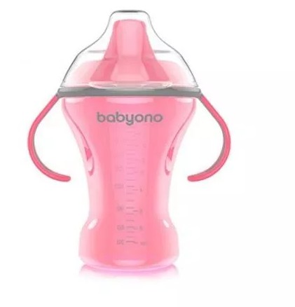 BABYONO Nerozlievací pohár, tvrdý výtok, ružový - 260 ml