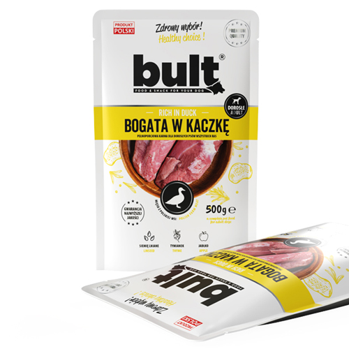 Bult Premium mokré krmivo pre psov s kačicou, 500g vrecúško