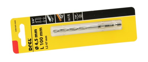 HSS VŔTAČKA DO KOVU VŔTAČKA ŠESTIHRANNÁ RÚČKA 4,5 mm