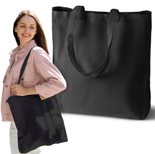 Bavlnená taška 380x80x80x420 mm ČIERNA SHOPPING ECO Priestranná