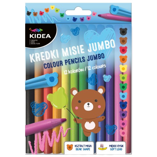 JUMBO CERUŽKOVÉ PASTELKY V TVARE MEDVEĎA HLAVY12 INTENZÍVNYCH FARIEB KIDEA