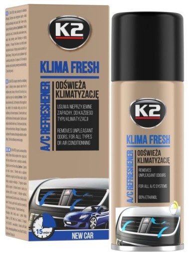 K2 KLIMA FRESH NOVÝ OSVIEŽOVAČ KLIMATIZÁCIE V AUTO BOMBA NÁMORNÍCKA MODRÁ sprej na osvieženie