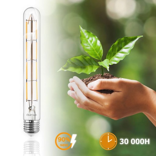 E27 LED žiarovka 8W Filament T30 Tubus 360° 3000K Teplá biela