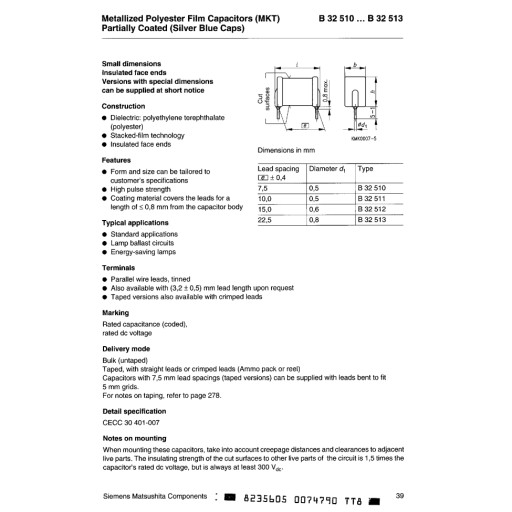 Kondenzátor MKT Siemens 680nF 250V R15 B32512 x5