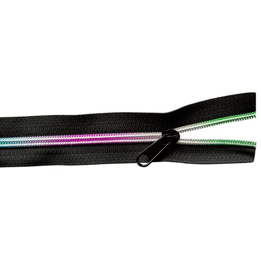 Páska na zips 5mm DÚHOVÁ ČIERNA + 2 zipsy 1m