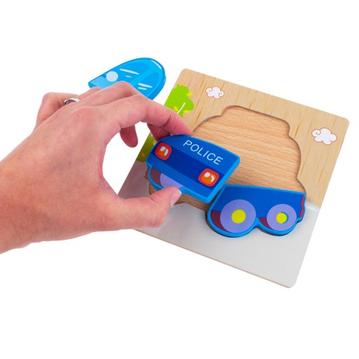DREVENÉ BLOKY VZDELÁVACIE PUZZZLE POSTAVKY POLICAJTICKÉ AUTO MONTESSORI