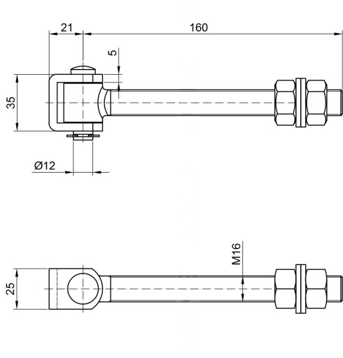 NASTAVITEĽNÝ PÁN M16 L-160 mm pre bránku GALVANIZOVANÉ ZVÁRANIE