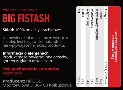 BIG FISTASH CRUNCHY arašidové maslo 900g HiFOOD