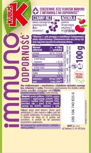 Kubuś Immuno Immunity Hruška Mousse Čierna baza 100 g