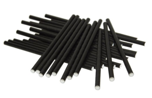Hrubé, čierne papierové slamky na granitu, kašu, koktejlky, 8 mm, 100 ks.